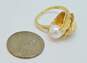 Vintage 14K Yellow Gold Cultured Pearl Leaf Ring 5.2g image number 4