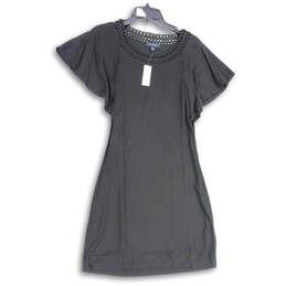 NWT Womens Black Round Neck Short Sleeve A-Line Dress Size Small