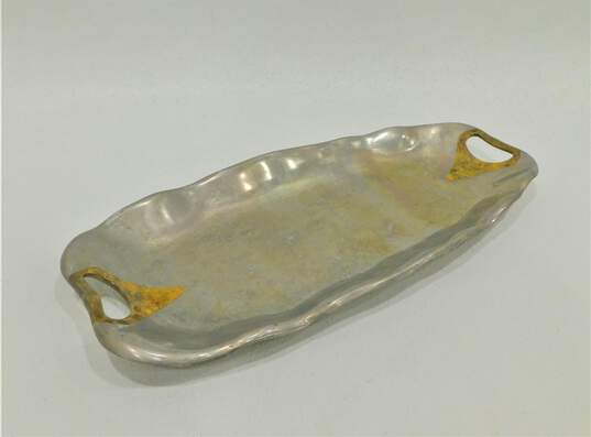 1980s Brutalist Style Serving Tray Aluminum Brass David Marshall Palm Restaurant image number 1