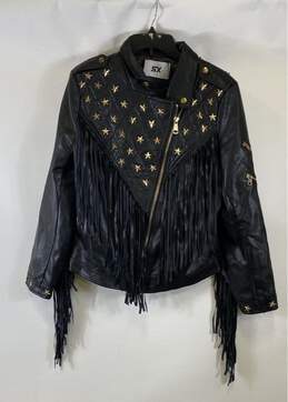 SX Honey Pot Womens Black Faux Leather Tassel Rivets Biker Jacket Size 3XL