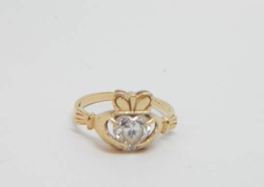 14k Yellow Gold CZ Claddagh Ring 2.2g image number 1