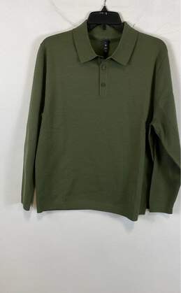 NWT Lululemon Mens Green Knitted Long Sleeve Collared Polo Shirt Size Small