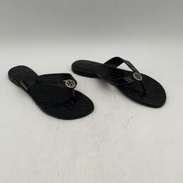 Tory Burch Womens Thora Black Silver Leather Slip-On Flip-Flop Sandals Size 8 M