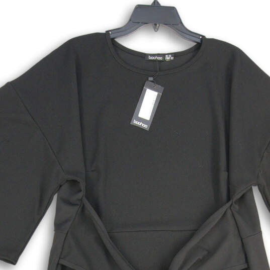 NWT Womens Black Short Sleeve Crew Neck Tie Waist Pullover Wrap Dress Sz 22 image number 3