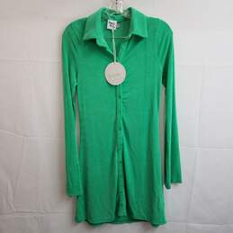 Princess Polly green long sleeve button up stretch jersey mini dress 2