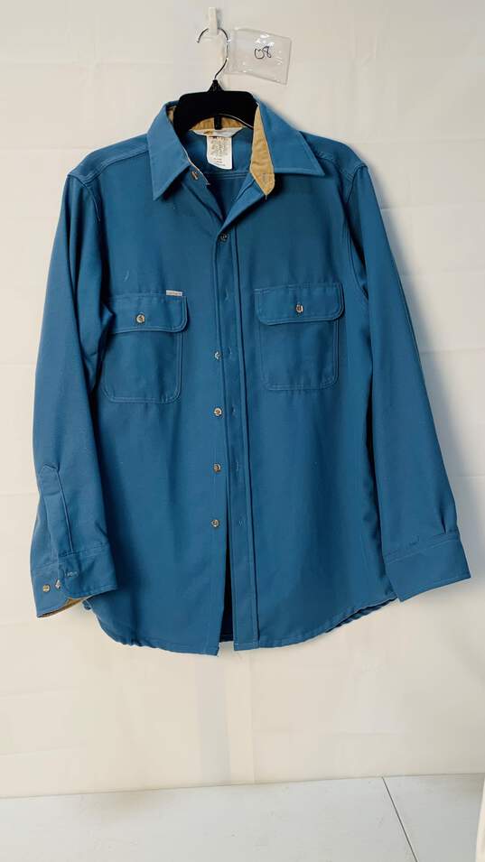 Men's Long Sleeve Blue Carhartt Button Down Shirt Size: Large image number 1