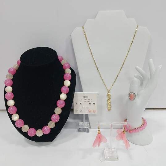 Bundle of Assorted Pink Fashion Costume Jewelry image number 1