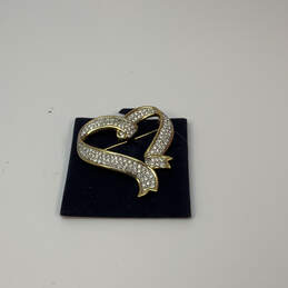 Designer Swarovski Gold-Tone Clear Rhinestone Heart Shape Brooch Pin w/ Box alternative image