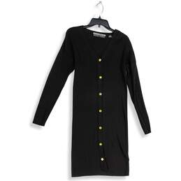 Linda Allard Ellen Tracy Womens Black Knitted Button Front Sweater Dress Size M