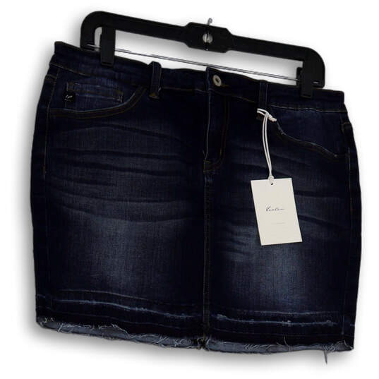 NWT Womens Blue Denim Medium Wash Flat Front Pockets Mini Skirt Size 11/29 image number 1