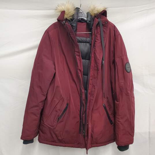 Calvin Klein Wm's Burgundy Red 100% Polyester Faux Fur Hooded Winter Parka Size M image number 1