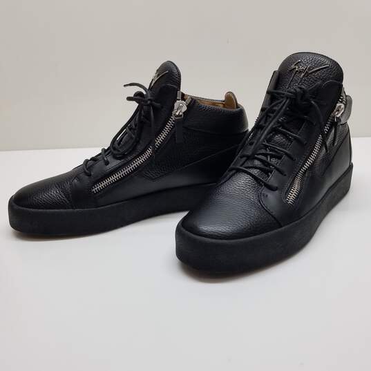 AUTHENTICATED Giuseppe Zanotti Black Leather High Top Sneakers Mens Size 46 image number 2