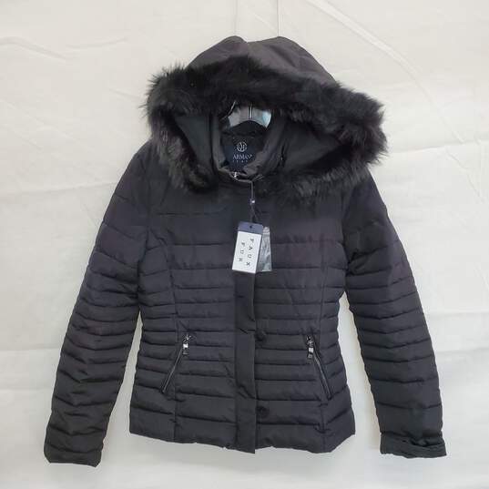 WOMEN'S ARMANI JEANS FAUX FUR PUFFER HOODED JACKET NWT image number 1