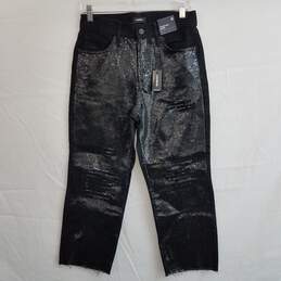 Express black sequin distressed ankle straight jeans 4 short