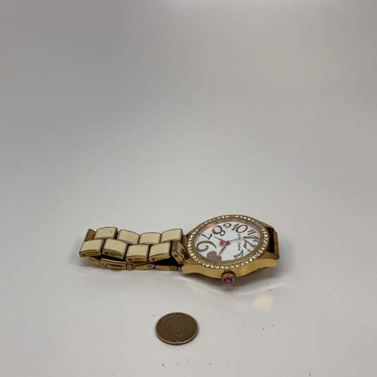 Designer Betsey Johnson Gold-Tone Rhinestones Round Dial Analog Wristwatch image number 2