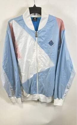 Jordan Mens Blue White Long Sleeve Full Zip Bomber Jacket Size Large