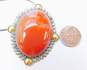 Artisan 925 Sterling Silver Carnelian Cabochon Brooch Pendant Necklace 26.6g image number 3