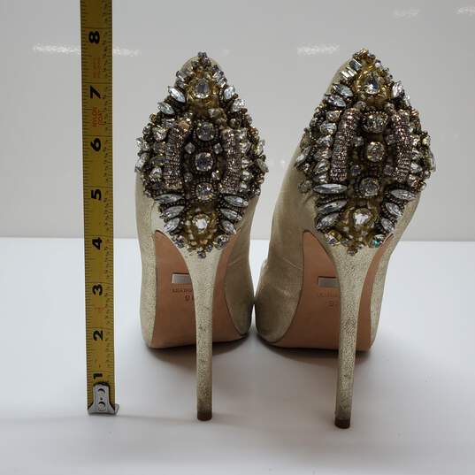 Badgley Mischka Kiara Gold Peep Toe With Embellished Heels. Woman's Sz 9M image number 3