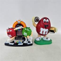 2 Vintage Original MM M&M's Juke Box Red and Green  & Red W/ Football Candy Dispenser Works