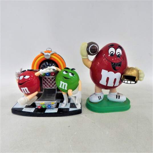 2 Vintage Original MM M&M's Juke Box Red and Green  & Red W/ Football Candy Dispenser Works image number 1