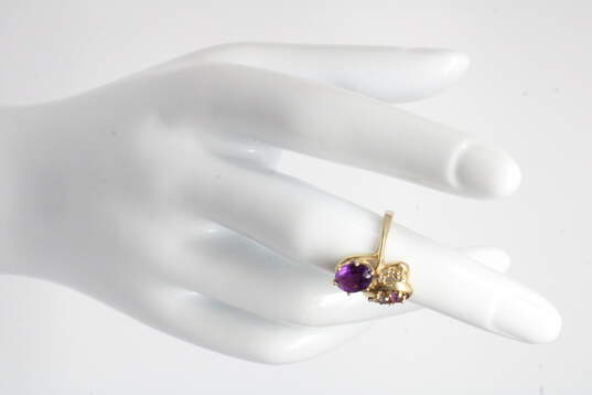 14K Yellow Gold Amethyst, Spinel & Diamond Ring, Size 4 - 3.4g image number 2
