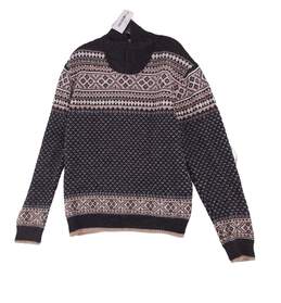 Peruvian Link Mens Black Fair Isle Long Sleeve 1/4 Zip Pullover Sweater Size L