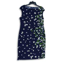 Chaps Womens Navy White Green Floral Sleeveless Ruched Sheath Dress Size XL