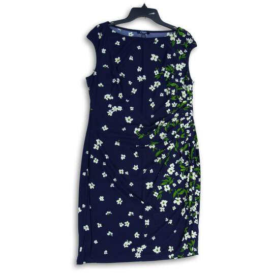 Chaps Womens Navy White Green Floral Sleeveless Ruched Sheath Dress Size XL image number 1