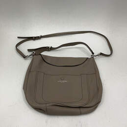 Womens Gray Leather Detachable Adjustable Strap Inner Pocket Crossbody Bag