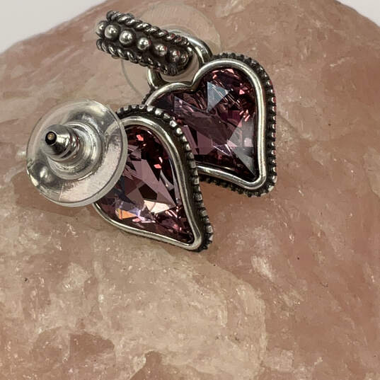Designer Brighton Silver-Tone Engraved Pink Stone Reversible Drop Earrings image number 1