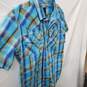 Prana Bright Blue Plaid Men's Short Sleeve Snap Up Cotton/Poly Shirt Size M image number 2