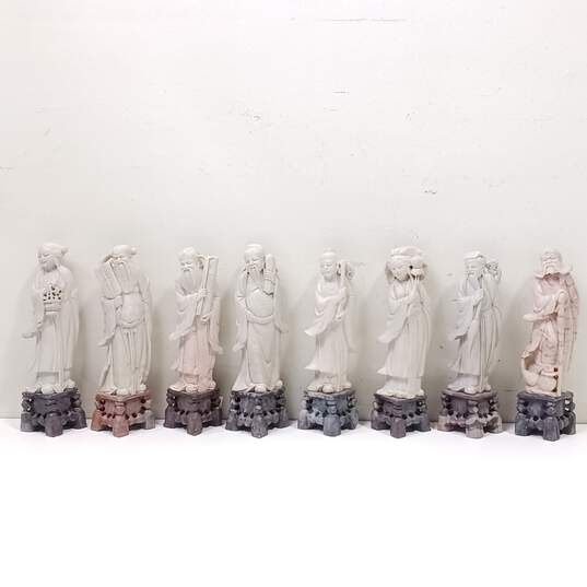 Set of Eight Sculpted Stone Chinese Figurines image number 1