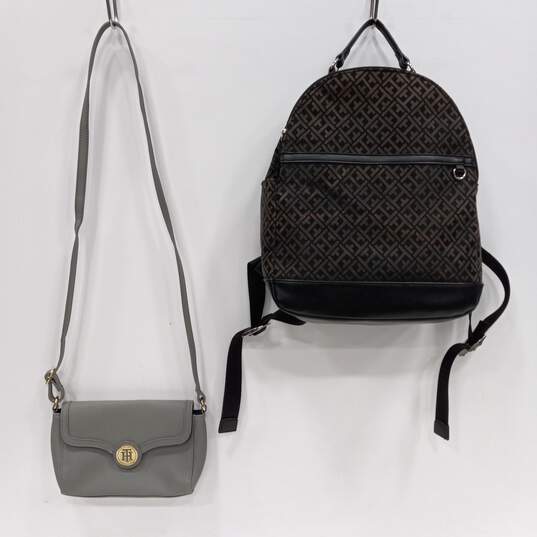 Tommy Hilfiger Monogram Pattern Backpack Purse & Crossbody Handbag Bundle image number 1