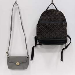Tommy Hilfiger Monogram Pattern Backpack Purse & Crossbody Handbag Bundle