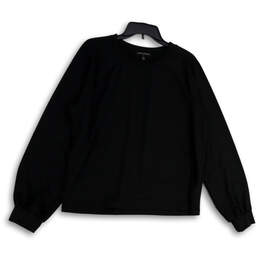 Womens Black Stretch Crew Neck Long Sleeve Pullover Sweatshirt Size Large