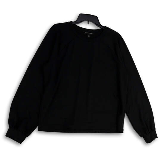 Womens Black Stretch Crew Neck Long Sleeve Pullover Sweatshirt Size Large image number 1