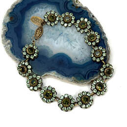 Designer Liz Palacios Gold-Tone Flower Green Rhinestone Tennis Bracelet