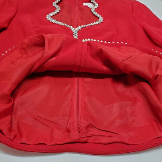 Vintage Junnie Leigh Evening Cocktail Red Blazer Jacket Skirt Set Women's 12 image number 6