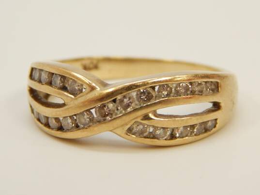 10K Yellow Gold 0.44 CTTW Champagne Diamond Cross Over Ring 3.3g image number 1