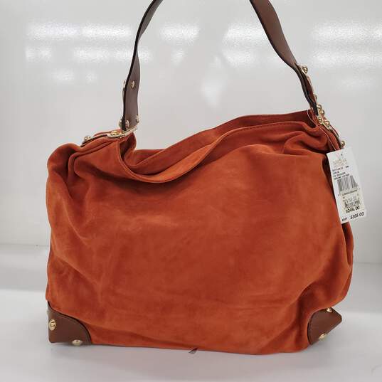 Buy the Michael Kors Joplin Orange Suede Leather Large Shoulder Bag