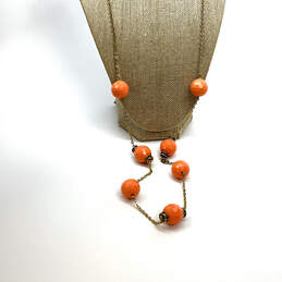 Designer J. Crew Gold-Tone Link Mediterranean Orange Beaded Chain Necklace