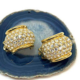 Designer Swarovski Gold-Tone Clear Rhinestone Clip-On Stud Earrings