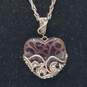 Sterling Silver Marcasite Glass Heart Pendant 17 1/2" Necklace 13.9g image number 2
