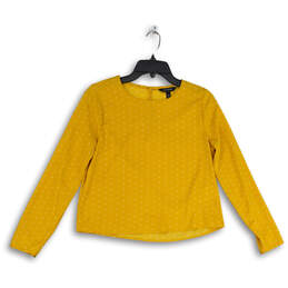 Womens Yellow Polka Dot Long Sleeve Round Neck Hook & Loop Blouse Size XS