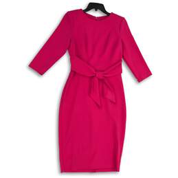 Adrianna Papell Womens Pink Round Neck 3/4 Sleeve Back Zip Sheath Dress Size 2