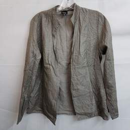 Eileen Fisher metallic gunmetal gray silk open front jacket XS