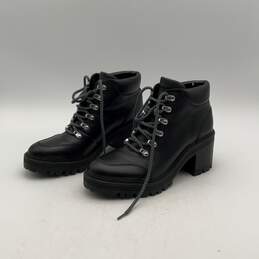 Marc Fisher Womens Black Leather Block Heel Lace Up Ankle Bootie Boots Size 9M