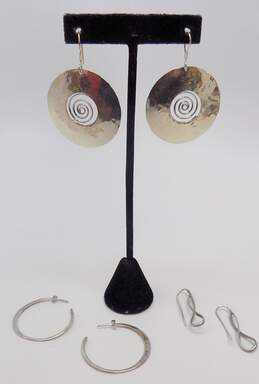 ATI Mexico & Signed Artisan 925 Hammered Spiral Disc Folded Threader Drop & Flat Semi Hoop Post Earrings Variety 17.3g