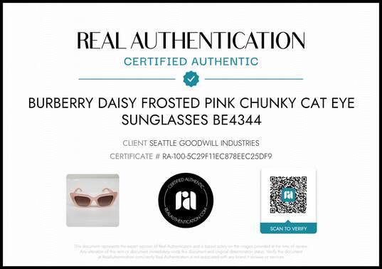 Burberry Daisy Frosted Pink Chunky Cat Eye Sunglasses BE4344 w/COA image number 2
