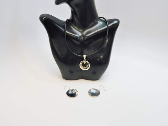 Robert Lee Morris Studios Sterling Silver Open Circle Pendant Necklace & Hammered Earrings 14.7g image number 1